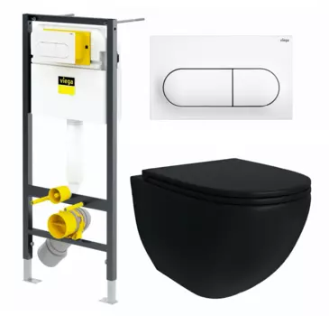 Комплект 3 в 1 инсталляция Viega Prevista 8524.11 + Унитаз подвесной Enio Unico BL черный EN4105055 + кнопка белая
