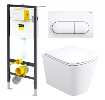 Комплект 3 в 1 инсталляция Viega Prevista 8524.11 + Унитаз подвесной Enio Binario Tornado EN4180237 + кнопка белая
