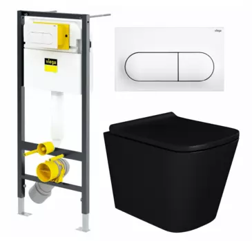 Комплект 3 в 1 инсталляция Viega Prevista 8524.11 + Унитаз подвесной Enio Binario BL черный EN4180225 + кнопка белая