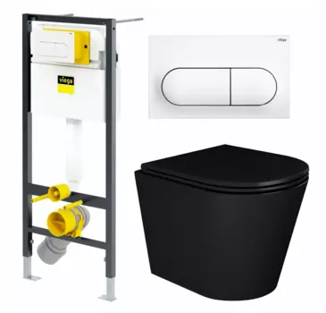 Комплект 3 в 1 инсталляция Viega Prevista 8524.11 + Унитаз подвесной Enio Cento BL черный EN4280035 + кнопка белая