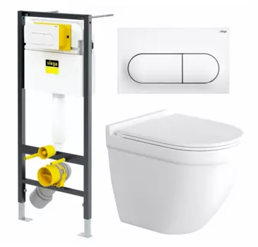 Комплект 3 в 1 инсталляция Viega Prevista 8524.11 + Унитаз подвесной Enio Pulito EN1170052 + кнопка белая