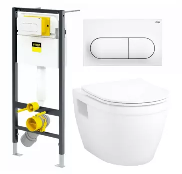 Комплект 3 в 1 инсталляция Viega Prevista 8524.11 + Унитаз подвесной Enio Bolo EN8350034 + кнопка белая