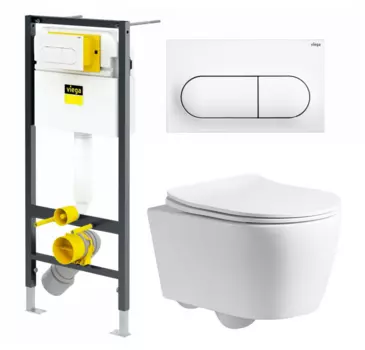 Комплект 3 в 1 инсталляция Viega Prevista 8524.11 + Унитаз подвесной CeruttiSpa Sella PP 9738 + кнопка белая