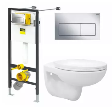 Комплект 3 в 1 инсталляция Viega Prevista 8524.12 + Унитаз подвесной Enio Ekos EN0170571 + кнопка хром