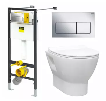 Комплект 3 в 1 инсталляция Viega Prevista 8524.12 + Унитаз подвесной Enio Nativo EN1270551 + кнопка хром