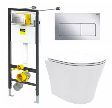 Комплект 3 в 1 инсталляция Viega Prevista 8524.12 + Унитаз подвесной Enio Neo EN5370588 + кнопка хром