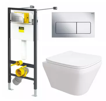 Комплект 3 в 1 инсталляция Viega Prevista 8524.12 + Унитаз подвесной Enio Vicino EN9170544 + кнопка хром