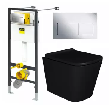Комплект 3 в 1 инсталляция Viega Prevista 8524.12 + Унитаз подвесной Enio Binario BL черный EN4180225 + кнопка хром