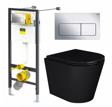 Комплект 3 в 1 инсталляция Viega Prevista 8524.12 + Унитаз подвесной Enio Cento BL черный EN4280035 + кнопка хром