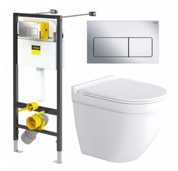 Комплект 3 в 1 инсталляция Viega Prevista 8524.12 + Унитаз подвесной Enio Pulito EN1170052 + кнопка хром