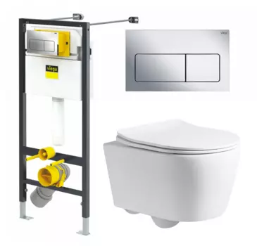 Комплект 3 в 1 инсталляция Viega Prevista 8524.12 + Унитаз подвесной CeruttiSpa Sella PP 9738 + кнопка хром