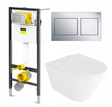 Комплект 3 в 1 инсталляция Viega Prevista Dry 8524.14 792596 + Унитаз подвесной Enio Cento EN4280110 + кнопка хром