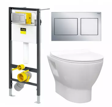 Комплект 3 в 1 инсталляция Viega Prevista Dry 8524.14 792596 + Унитаз подвесной Enio Nativo EN1270551 + кнопка хром