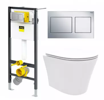 Комплект 3 в 1 инсталляция Viega Prevista Dry 8524.14 792596 + Унитаз подвесной Enio Neo EN5370588 + кнопка хром
