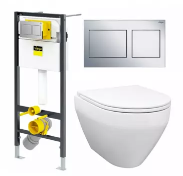 Комплект 3 в 1 инсталляция Viega Prevista Dry 8524.14 792596 + Унитаз подвесной Enio Cono EN2870522 + кнопка хром