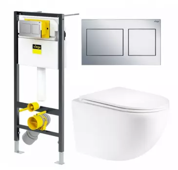 Комплект 3 в 1 инсталляция Viega Prevista Dry 8524.14 792596 + Унитаз подвесной Enio Unico Tornado EN2105073 + кнопка хром