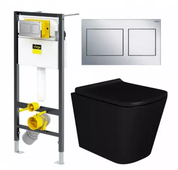 Комплект 3 в 1 инсталляция Viega Prevista Dry 8524.14 792596 + Унитаз подвесной Enio Binario BL черный EN4180225 + кнопка хром