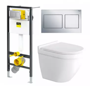 Комплект 3 в 1 инсталляция Viega Prevista Dry 8524.14 792596 + Унитаз подвесной Enio Pulito EN1170052 + кнопка хром