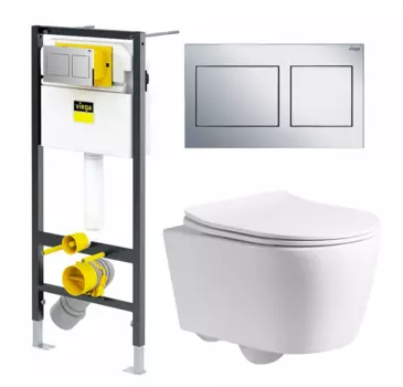 Комплект 3 в 1 инсталляция Viega Prevista Dry 8524.14 792596 + Унитаз подвесной CeruttiSpa Sella PP 9738 + кнопка хром
