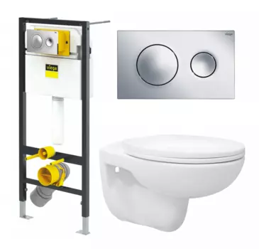 Комплект 3 в 1 инсталляция Viega Prevista 8524.13 + Унитаз подвесной Enio Ekos EN0170571 + кнопка хром