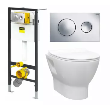 Комплект 3 в 1 инсталляция Viega Prevista 8524.13 + Унитаз подвесной Enio Nativo EN1270551 + кнопка хром