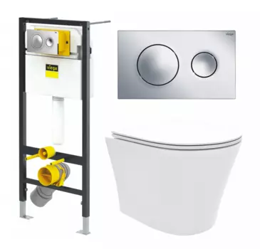 Комплект 3 в 1 инсталляция Viega Prevista 8524.13 + Унитаз подвесной Enio Neo EN5370588 + кнопка хром