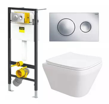 Комплект 3 в 1 инсталляция Viega Prevista 8524.13 + Унитаз подвесной Enio Vicino EN9170544 + кнопка хром