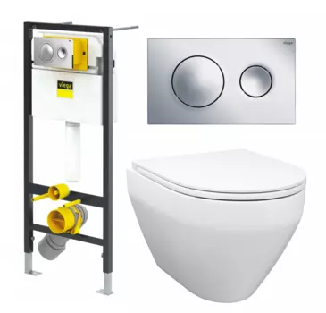 Комплект 3 в 1 инсталляция Viega Prevista 8524.13 + Унитаз подвесной Enio Cono EN2870522 + кнопка хром