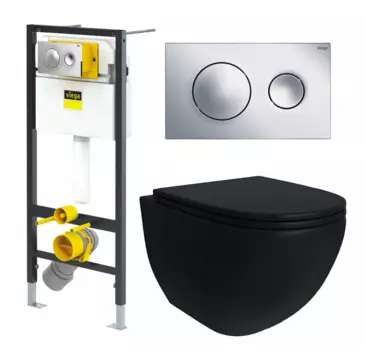 Комплект 3 в 1 инсталляция Viega Prevista 8524.13 + Унитаз подвесной Enio Unico BL черный EN4105055 + кнопка хром