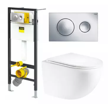 Комплект 3 в 1 инсталляция Viega Prevista 8524.13 + Унитаз подвесной Enio Unico Tornado EN2105073 + кнопка хром