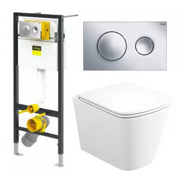 Комплект 3 в 1 инсталляция Viega Prevista 8524.13 + Унитаз подвесной Enio Binario Tornado EN4180237 + кнопка хром