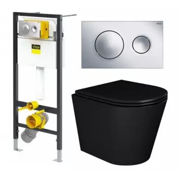 Комплект 3 в 1 инсталляция Viega Prevista 8524.13 + Унитаз подвесной Enio Cento BL черный EN4280035 + кнопка хром