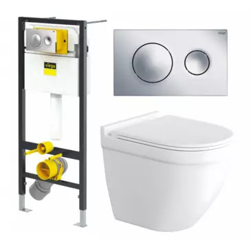 Комплект 3 в 1 инсталляция Viega Prevista 8524.13 + Унитаз подвесной Enio Pulito EN1170052 + кнопка хром