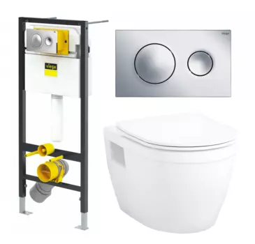 Комплект 3 в 1 инсталляция Viega Prevista 8524.13 + Унитаз подвесной Enio Bolo EN8350034 + кнопка хром
