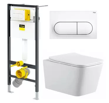 Комплект 3 в 1 инсталляция Viega Prevista 8524.11 + Подвесной унитаз SinteSi BALTI + кнопка белая