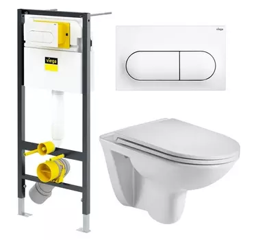 Комплект 3 в 1 инсталляция Viega Prevista 8524.11 + Подвесной унитаз WeltWasser Baarbach 004 GL-WT + кнопка белая
