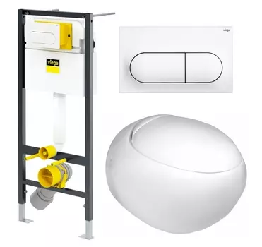 Комплект 3 в 1 инсталляция Viega Prevista 8524.11 + Подвесной унитаз WeltWasser Jeckenbach + кнопка белая