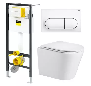 Комплект 3 в 1 инсталляция Viega Prevista 8524.11 + Подвесной унитаз WeltWasser Salzbach 043 GL-WT + кнопка белая