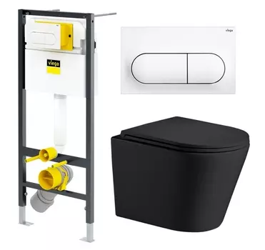 Комплект 3 в 1 инсталляция Viega Prevista 8524.11 + Подвесной унитаз WeltWasser Salzbach 043 MT-BL + кнопка белая