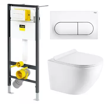 Комплект 3 в 1 инсталляция Viega Prevista 8524.11 + Унитаз Azario Fora AZ-0067 + кнопка белая