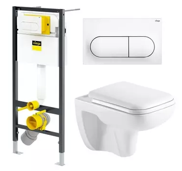 Комплект 3 в 1 инсталляция Viega Prevista 8524.11 + Унитаз Azario Pavia AZ-2005 + кнопка белая