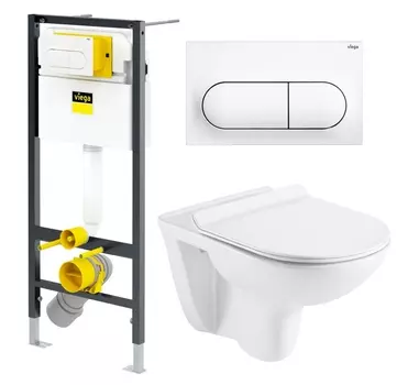 Комплект 3 в 1 инсталляция Viega Prevista 8524.11 + Унитаз Azario Pavia AZ-2142 + кнопка белая