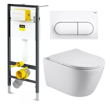 Комплект 3 в 1 инсталляция Viega Prevista 8524.11 + Унитаз подвесной Акватек Вега AQ1905-00 + кнопка белая