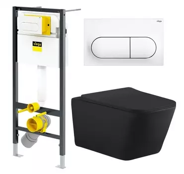 Комплект 3 в 1 инсталляция Viega Prevista 8524.11 + Унитаз подвесной Aquanet Tavr-W BW 287011 + кнопка белая