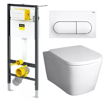 Комплект 3 в 1 инсталляция Viega Prevista 8524.11 + Унитаз подвесной BelBagno Albano BB120CHR + кнопка белая