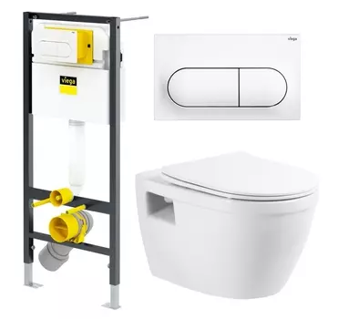 Комплект 3 в 1 инсталляция Viega Prevista 8524.11 + Унитаз подвесной BelBagno Loto BB070CHR/SC + кнопка белая