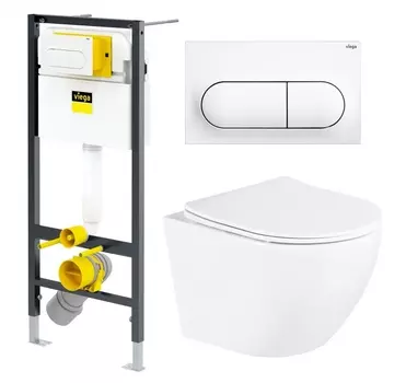 Комплект 3 в 1 инсталляция Viega Prevista 8524.11 + Унитаз подвесной BelBagno Uno BB3105CHR/SC + кнопка белая