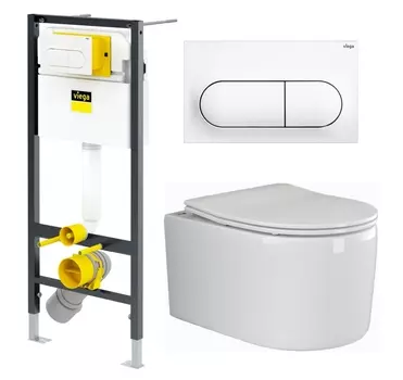 Комплект 3 в 1 инсталляция Viega Prevista 8524.11 + Унитаз подвесной Ceramica Nova Moments CN3003 + кнопка белая