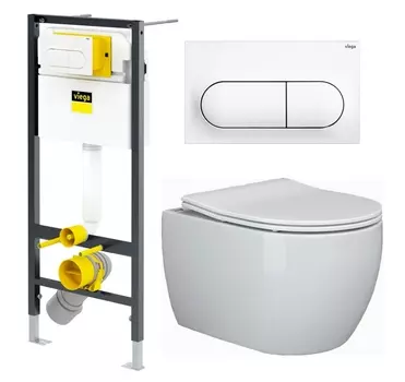 Комплект 3 в 1 инсталляция Viega Prevista 8524.11 + Унитаз подвесной Ceramica Nova Play CN3001 + кнопка белая