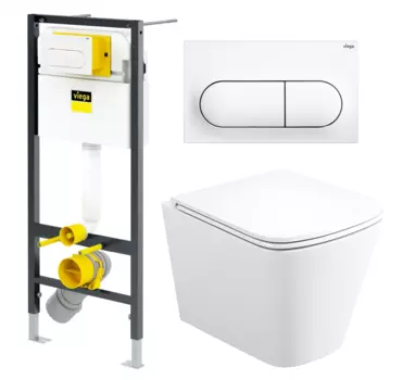 Комплект 3 в 1 инсталляция Viega Prevista 8524.11 + Унитаз подвесной Enio Binario + кнопка белая
